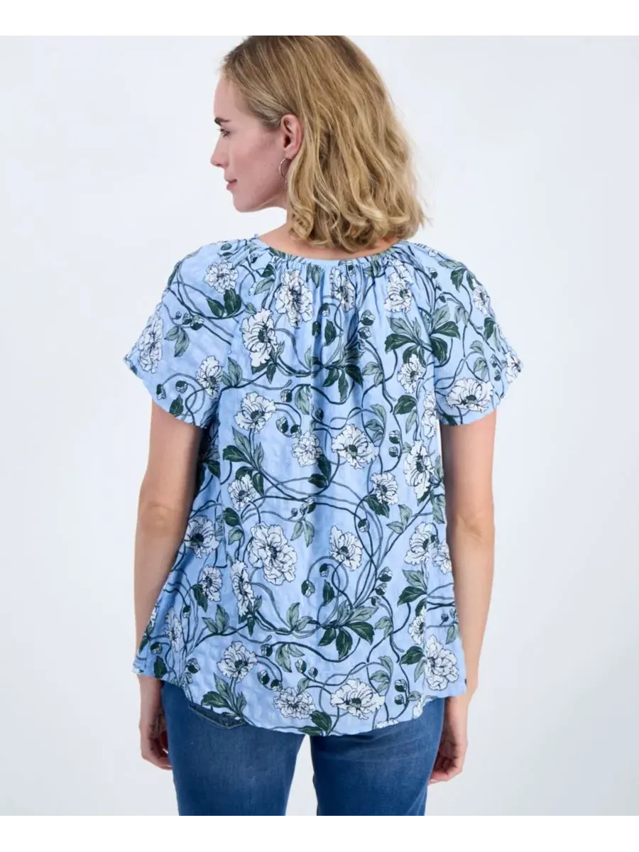 Блуза с коротким рукавом-воланами и принтом Style & Co, Winding Floral — изображение 4 из 4