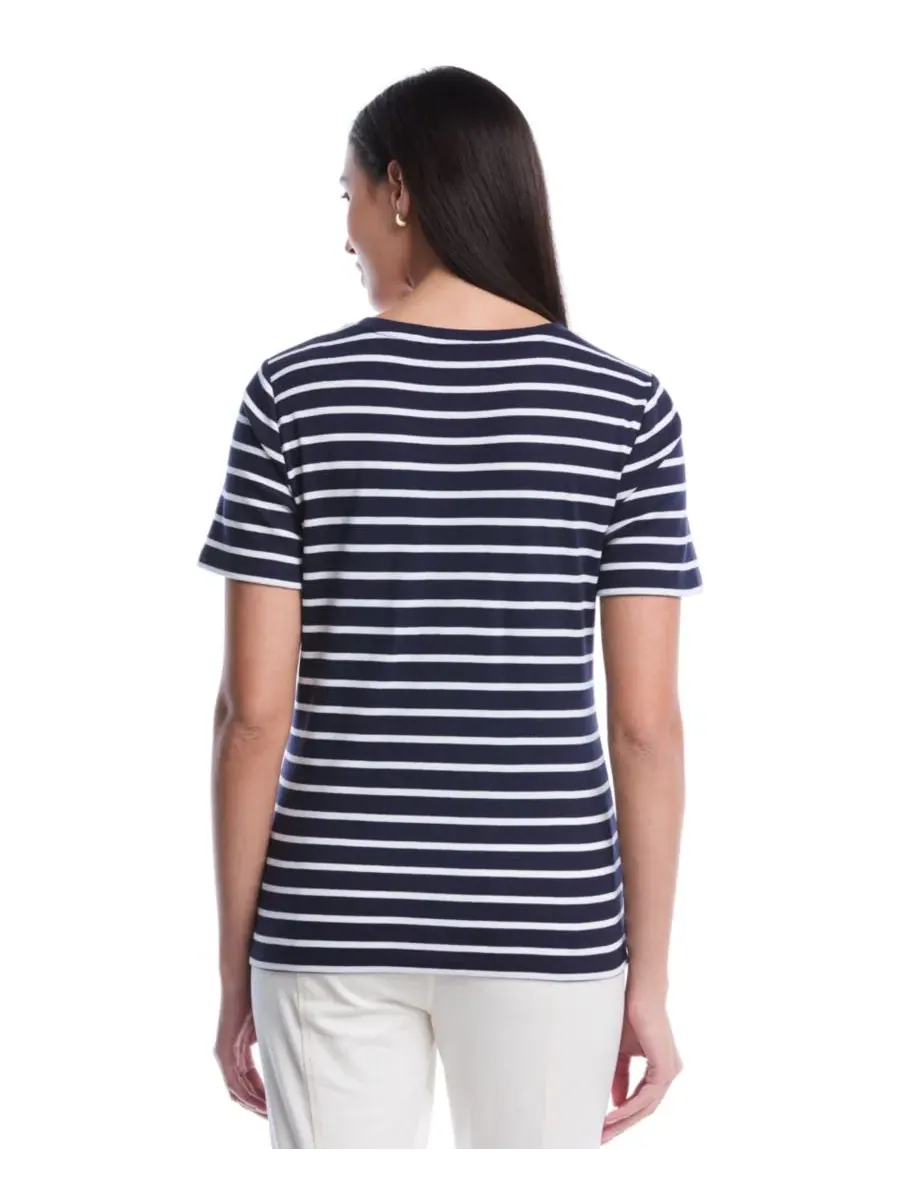 Топ с полосками, с коротким рукавом, модель Petite Striped Welt Pocket Short-Sleeve Rafaella — изображение 4 из 5