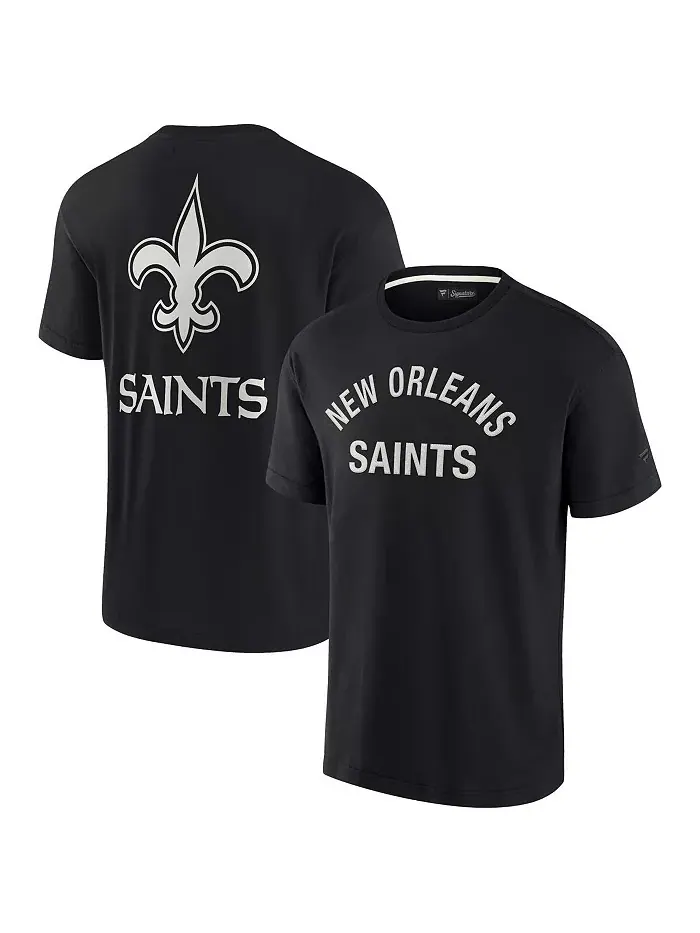 Мужская и женская черная футболка New Orleans Saints с коротким рукавом, супермягкая Fanatics — изображение 1 из 4
