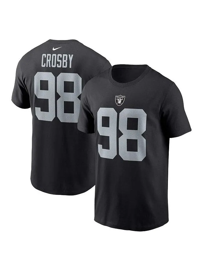 Мужская черная футболка Maxx Crosby Las Vegas Raiders с именем и номером игрока Nike
