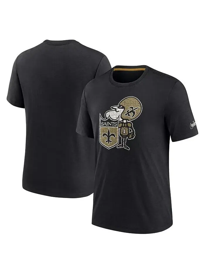 Мужская черная футболка New Orleans Saints Rewind Playback Logo Tri-Blend Nike — изображение 2 из 4