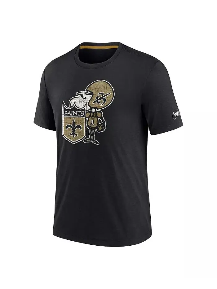 Мужская черная футболка New Orleans Saints Rewind Playback Logo Tri-Blend Nike — изображение 3 из 4