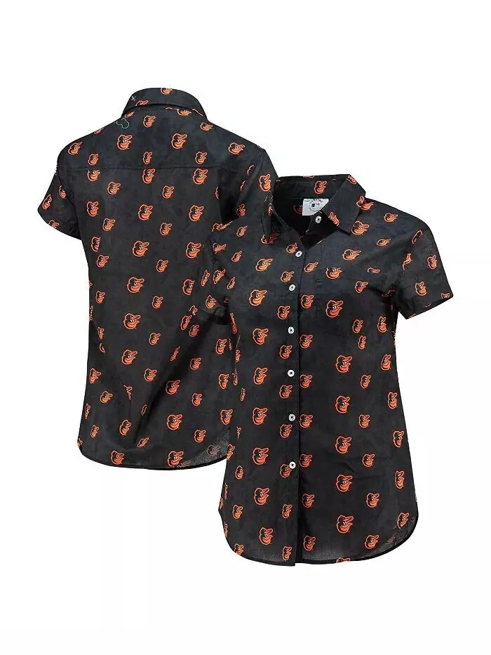 Женская оранжевая рубашка Baltimore Orioles Floral на пуговицах FOCO