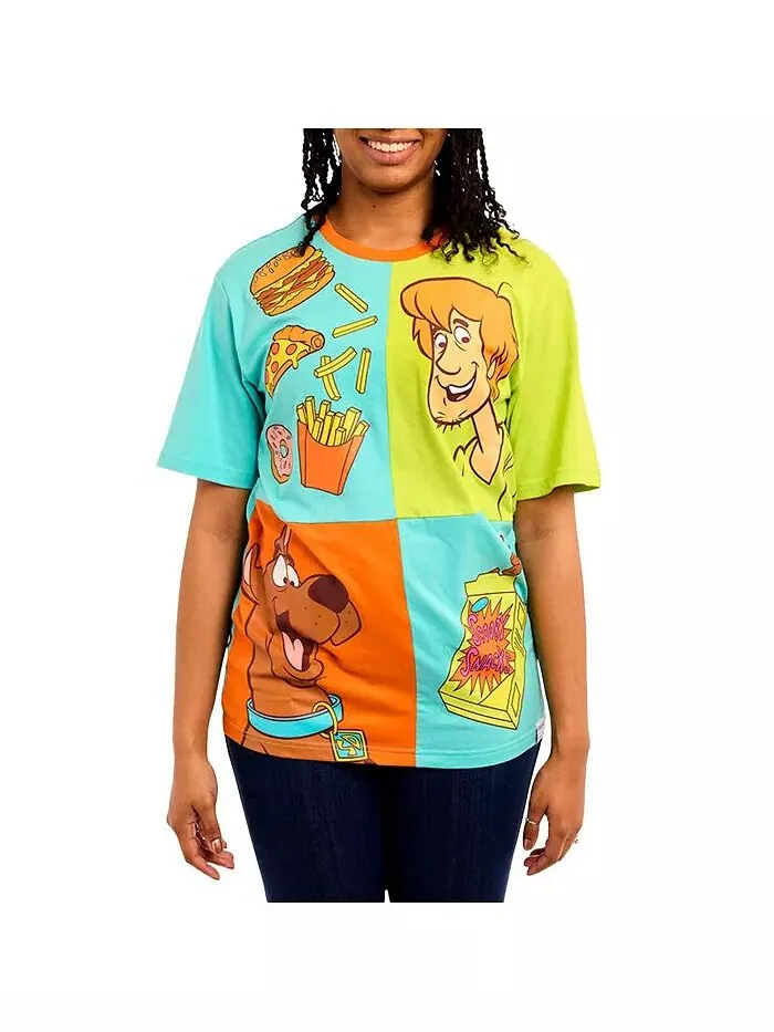 Мужская и женская футболка Scooby-Doo Munchies в сине-зеленой цветовой гамме Loungefly