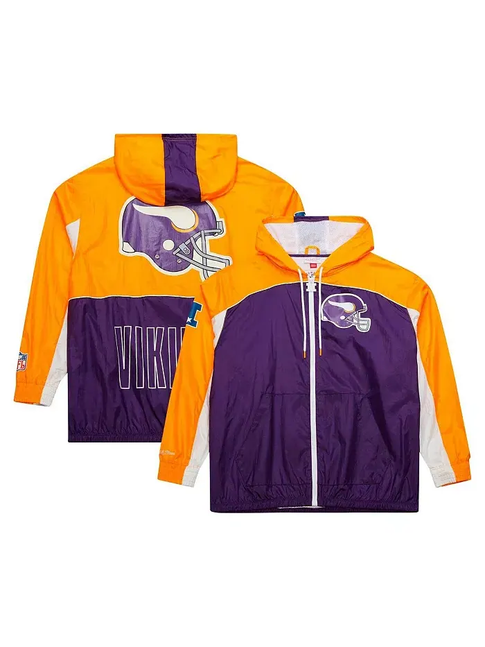 Мужская белая ветровка Minnesota Vikings Big Shot Premium на молнии Mitchell & Ness
