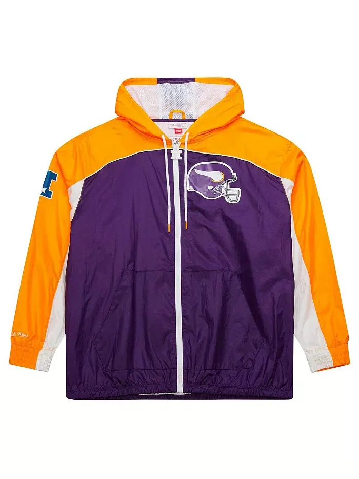 Мужская белая ветровка Minnesota Vikings Big Shot Premium на молнии Mitchell & Ness — изображение 2 из 3