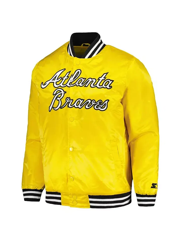 Мужская модная бейсбольная куртка Atlanta Braves Cross Bronx на молнии из сатина с золотым оттенком — изображение 3 из 3