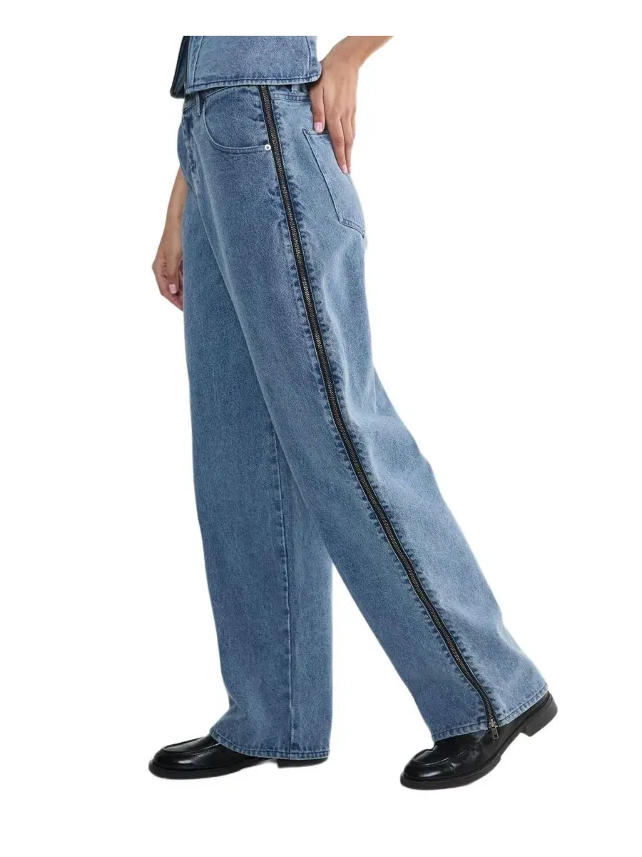Джинсы прямого кроя с молнией по шву Nasty Gal, Authentic Midwash