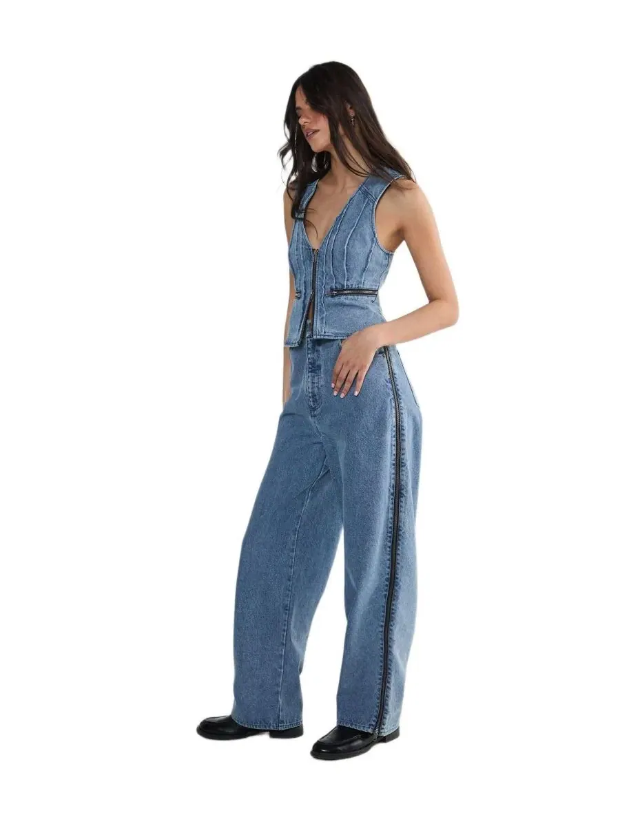 Джинсы прямого кроя с молнией по шву Nasty Gal, Authentic Midwash — изображение 2 из 5