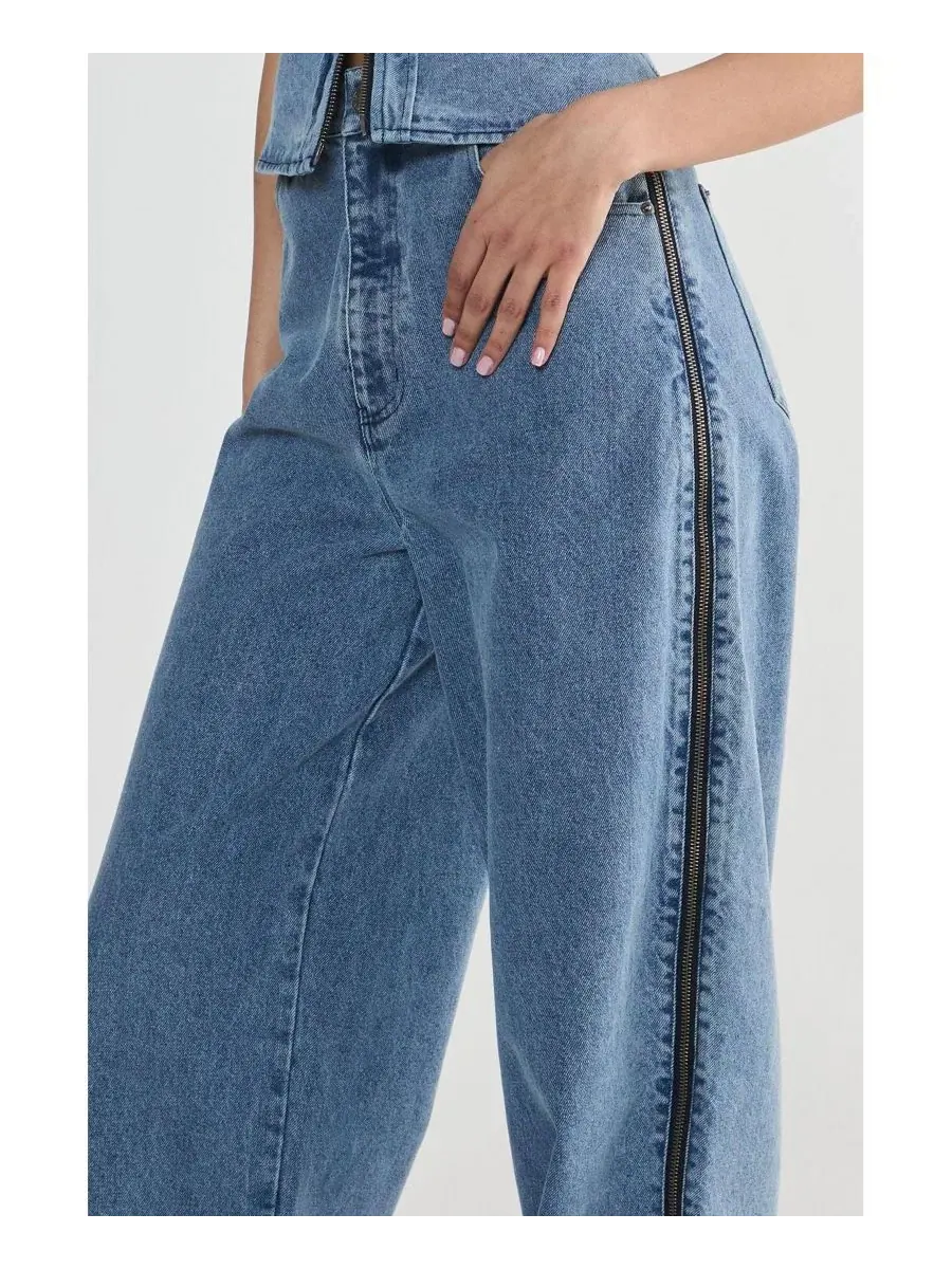 Джинсы прямого кроя с молнией по шву Nasty Gal, Authentic Midwash — изображение 4 из 5