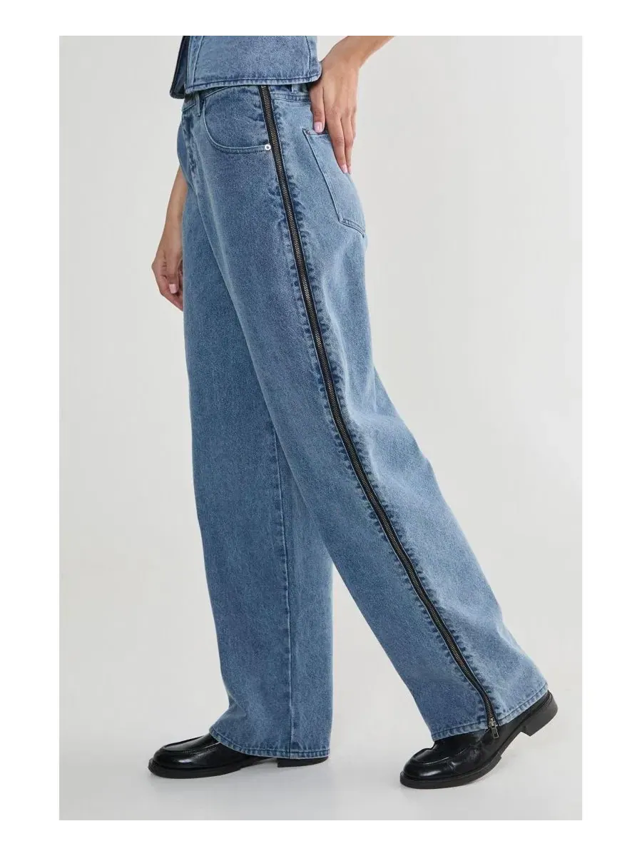 Джинсы прямого кроя с молнией по шву Nasty Gal, Authentic Midwash — изображение 5 из 5