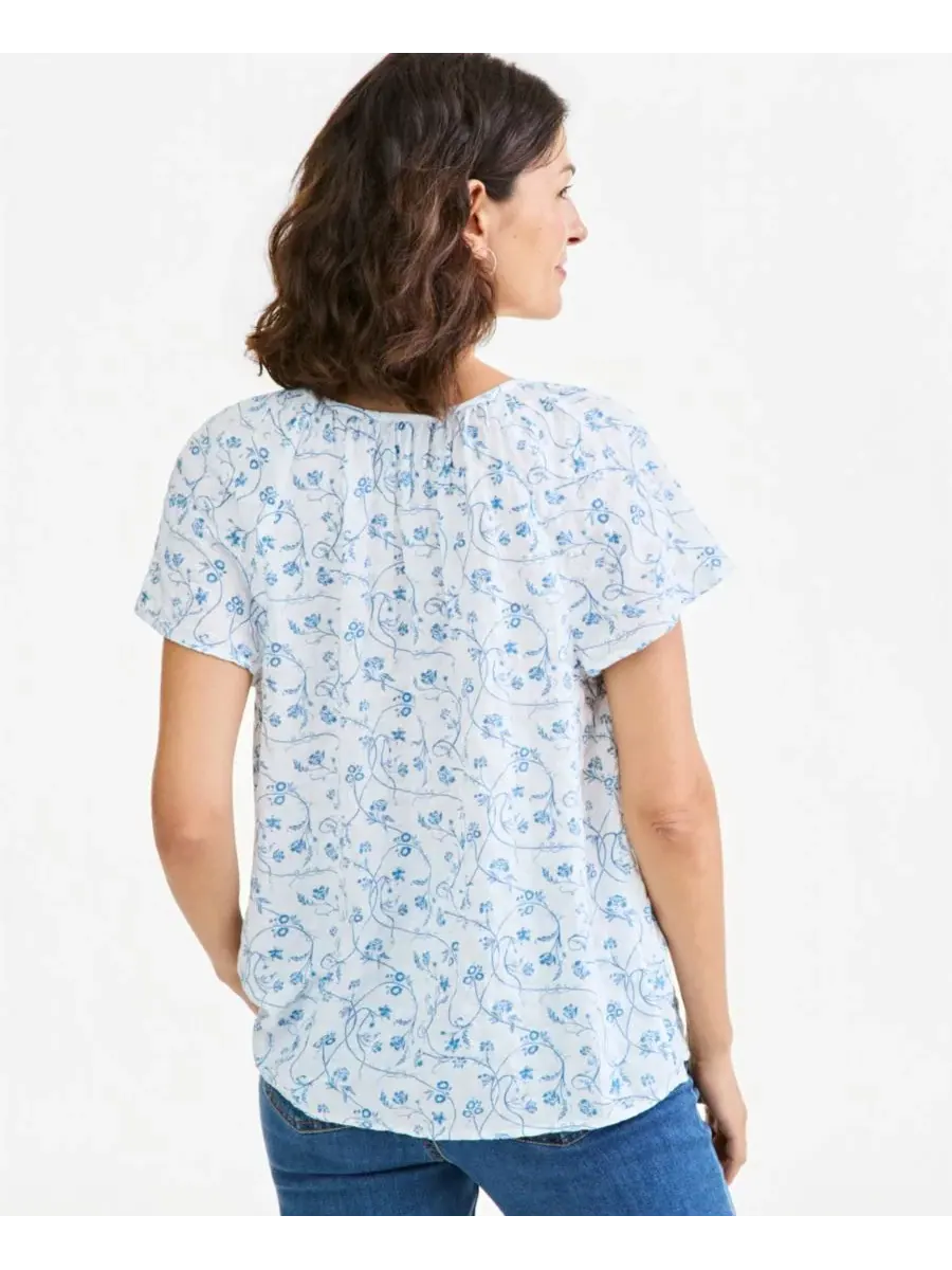 Блузка с коротким рукавом-флаттер и принтом, модель Petite Seersucker Floral Short-Flutter-Sleeve — изображение 3 из 4