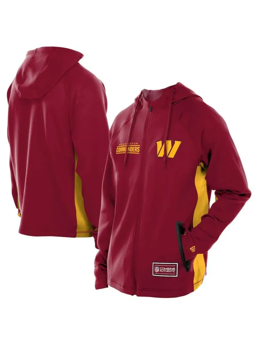 New Era Мужская бордовая толстовка на молнии Washington Commanders Combine Authentic Raglan Scuba
