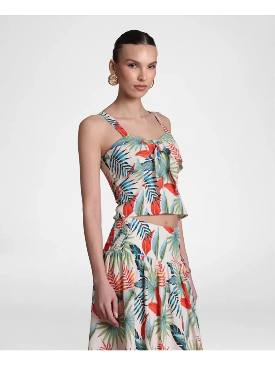 Топ без рукавов с запахом, модель Tie-Front Avec Les Filles, Birds Of Paradise — изображение 4 из 8