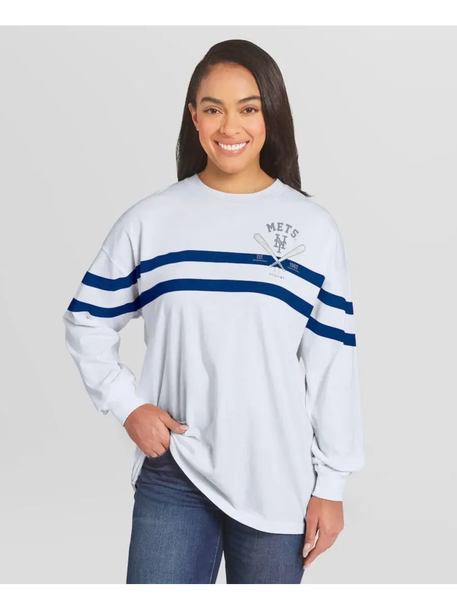 Футболка оверсайз с длинным рукавом и полосами New York Mets WEAR by Erin Andrews