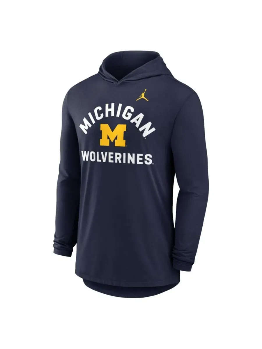 Футболка с капюшоном и длинным рукавом Michigan Wolverines Primetime Arch Tri-Blend Dri-FIT Jordan — изображение 2 из 5