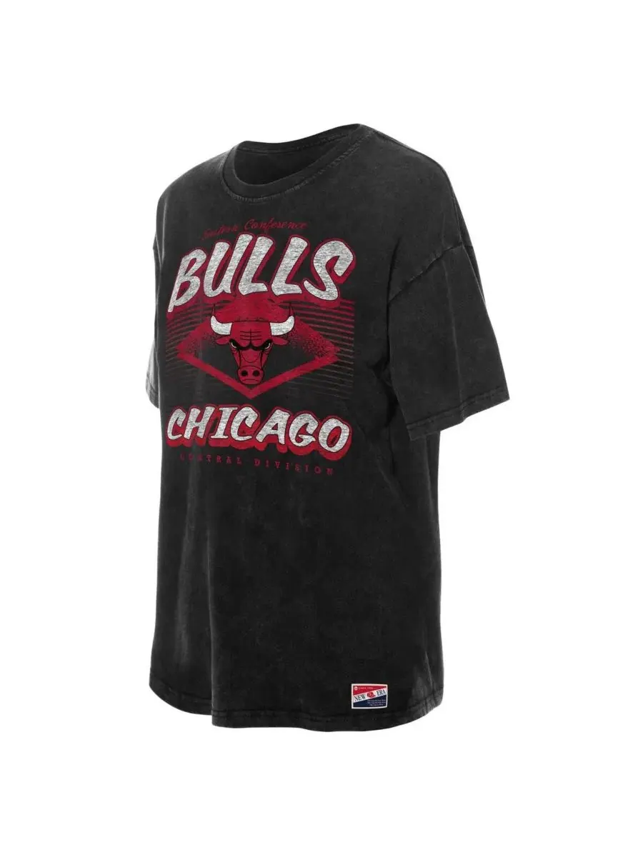 Футболка оверсайз с принтом Chicago Bulls Throwback Mineral Wash New Era — изображение 2 из 4, черный
