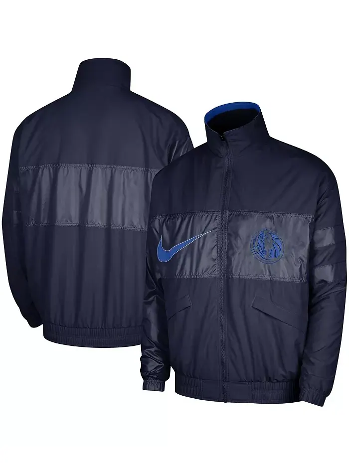 Мужская синяя куртка с полной застежкой-молнией Dallas Mavericks Courtside Versus Capsule Nike