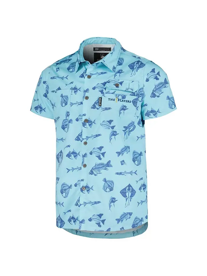 Мужская синяя рубашка на пуговицах THE PLAYERS Fishing Tri-Blend Flomotion — изображение 3 из 3