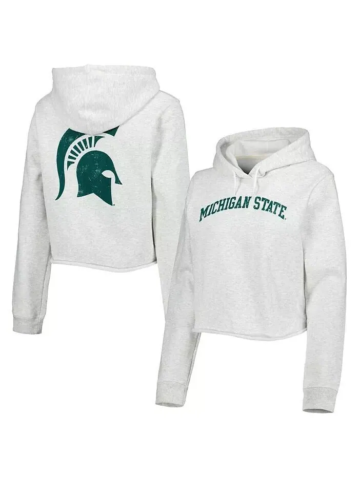 Женский укороченный пуловер с капюшоном Ash Michigan State Spartans 2-Hit 1636 League Collegiate