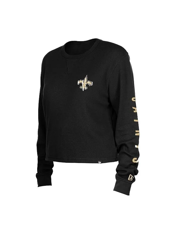 Черная женская термоукороченная футболка с длинным рукавом New Orleans Saints New Era — изображение 3 из 3, черный