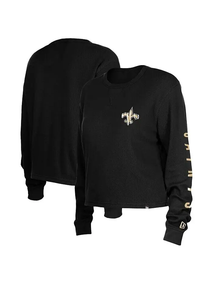 Черная женская термоукороченная футболка с длинным рукавом New Orleans Saints New Era — изображение 1 из 3