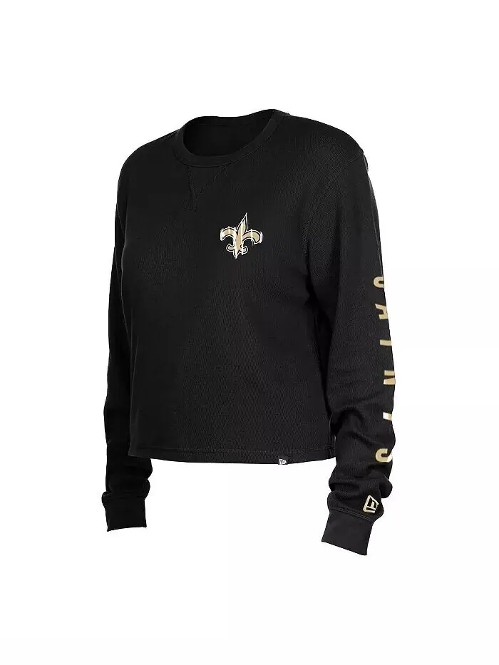 Черная женская термоукороченная футболка с длинным рукавом New Orleans Saints New Era — изображение 3 из 3