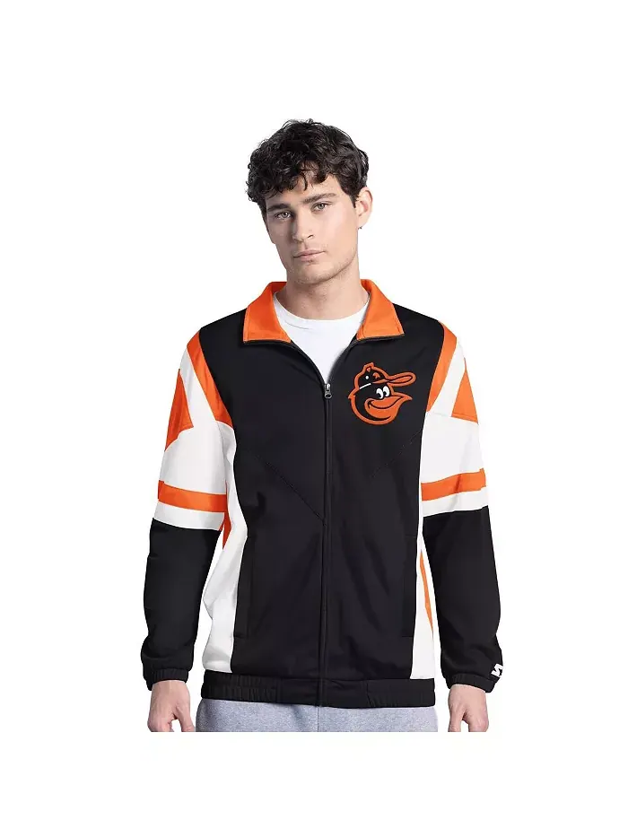 Мужская черно-оранжевая бейсбольная куртка Baltimore Orioles Contender Tricot на молнии Starter