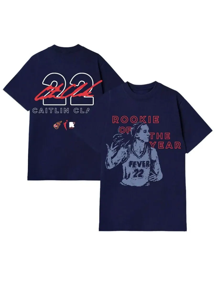 Round21 Мужская и женская футболка Caitlin Clark Navy Indiana Fever 2024 WNBA Rookie of the Year — синий