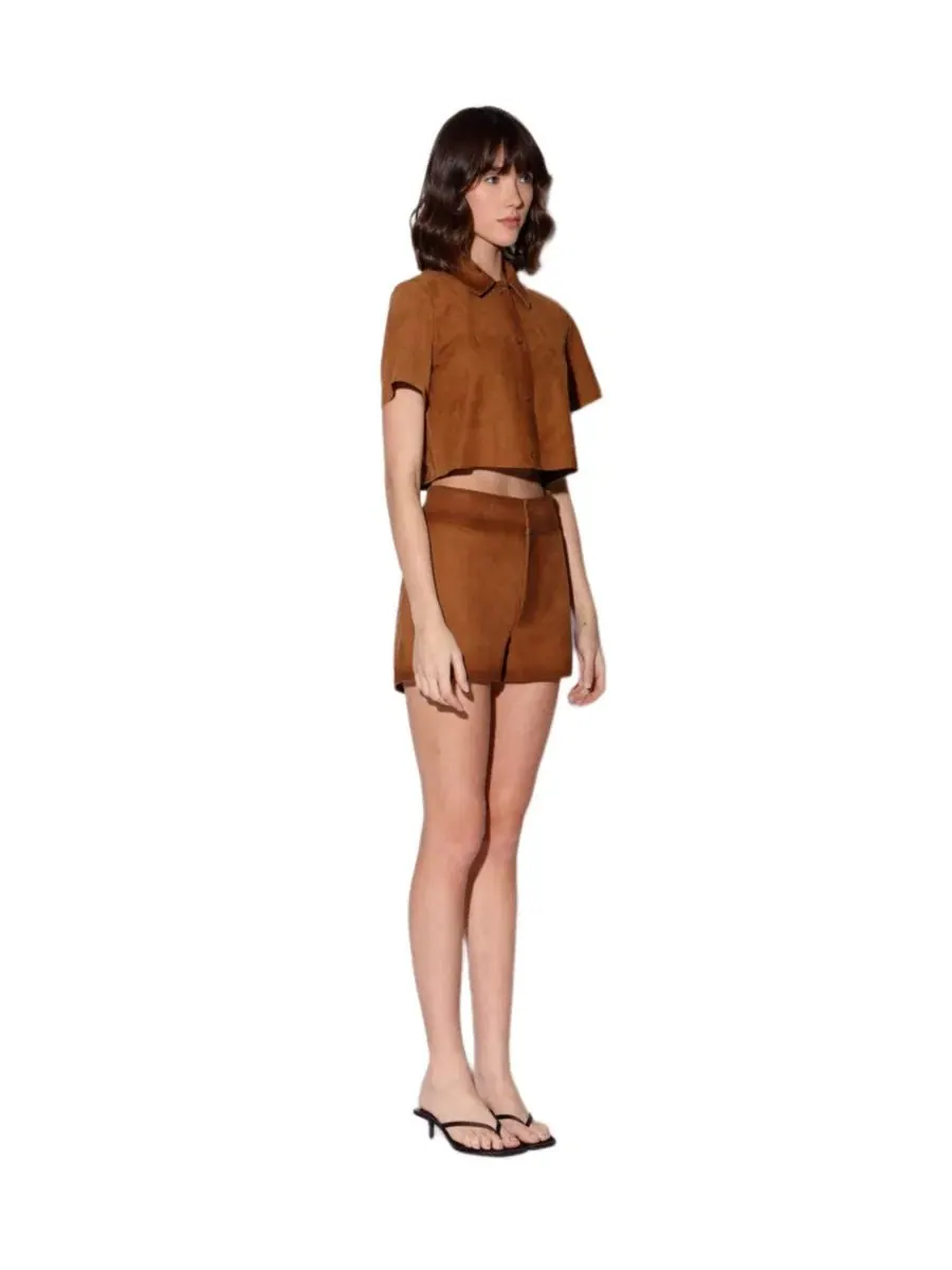 Женские шорты Kendra с высокой посадкой из козьей замши Walter Baker, Oak Suede — изображение 3 из 4