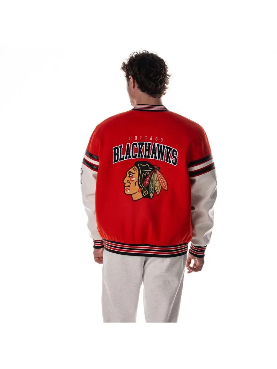 Мужская и женская красная университетская куртка Chicago Blackhawks с приспущенными плечами и — изображение 2 из 4, красный
