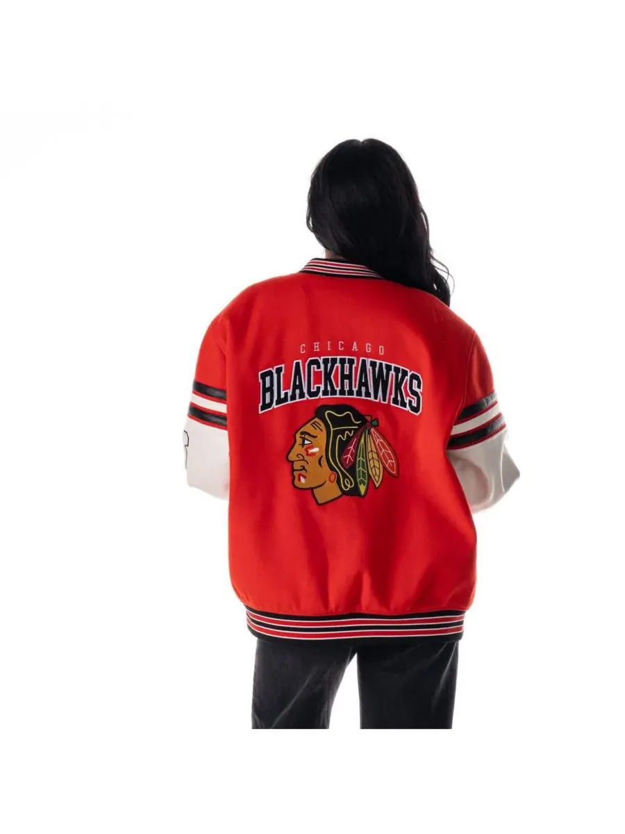 Мужская и женская красная университетская куртка Chicago Blackhawks с приспущенными плечами и — изображение 4 из 4, красный
