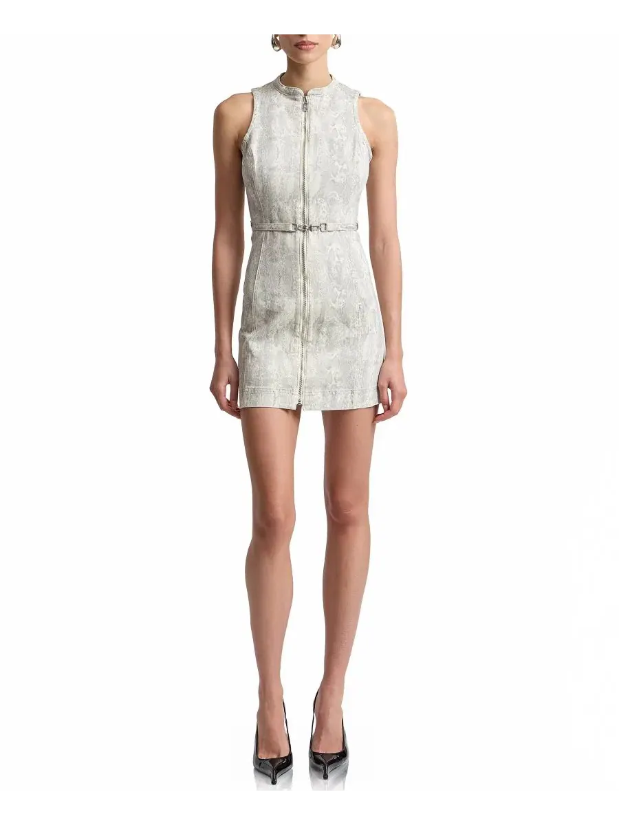 Платье женское с принтом, модель Zip-Front Snake Print Denim Avec Les Filles, Ecru Python