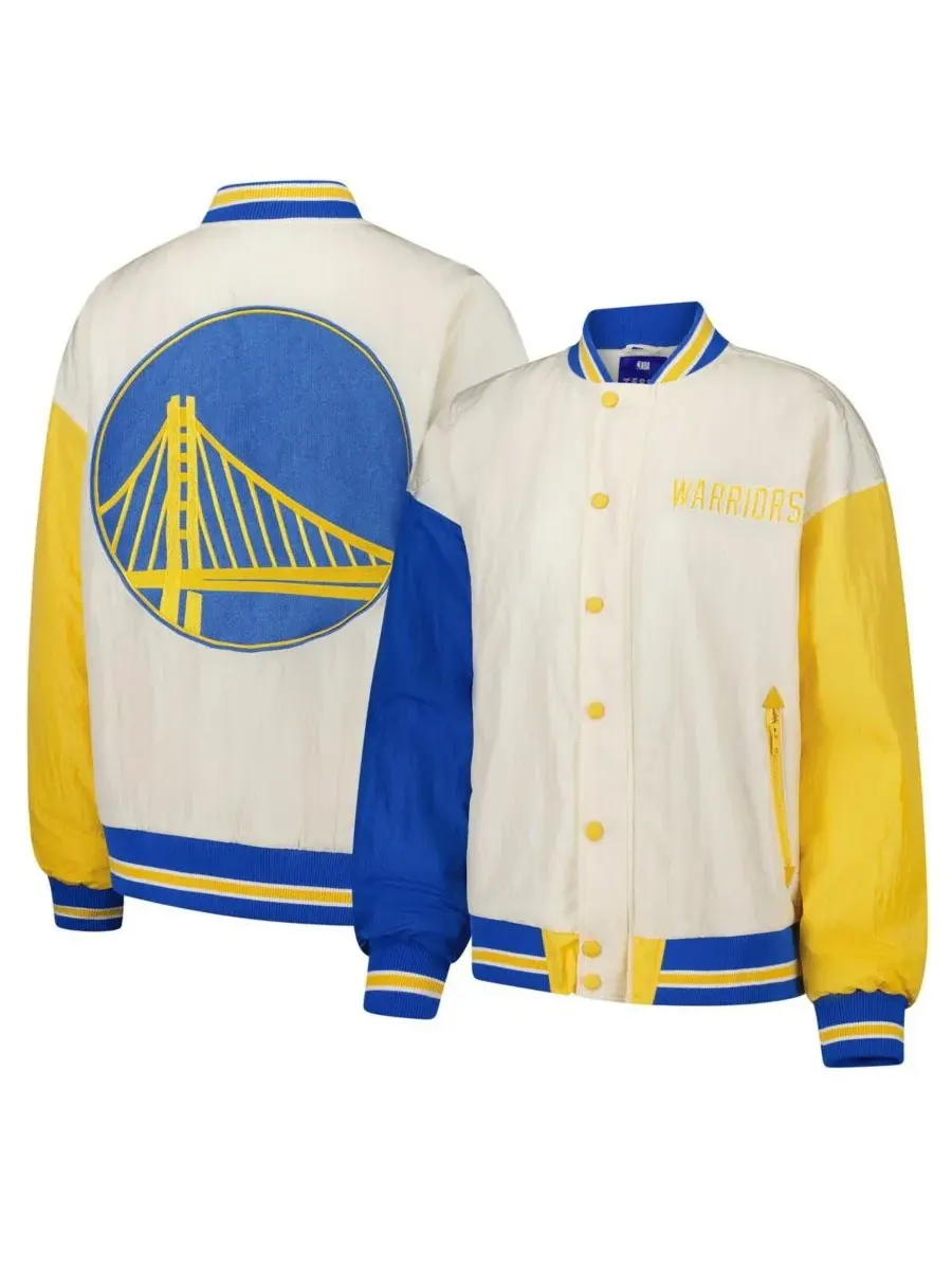 Terez Женская белая куртка-бомбер Golden State Warriors на кнопках — белый
