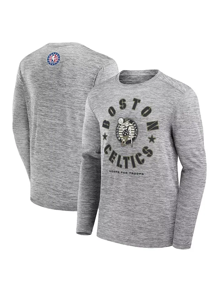 Мужская футболка с длинным рукавом Heather Gray Boston Celtics NBA Hoops for Troops Fanatics