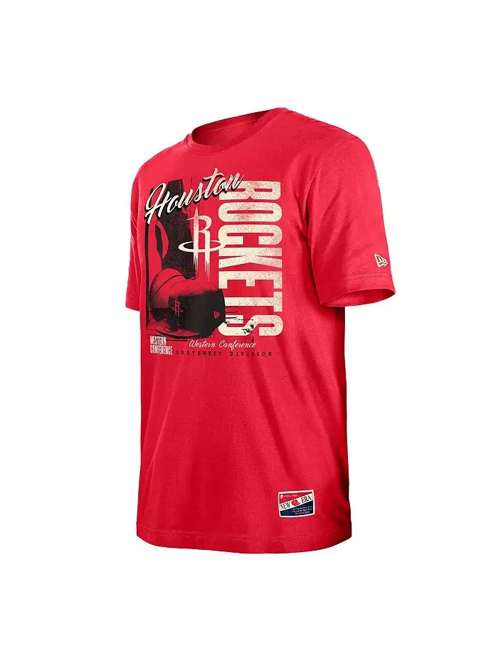 Мужская футболка Houston Rockets винтажная с эффектом поношенности в красном цвете New Era — изображение 2 из 3