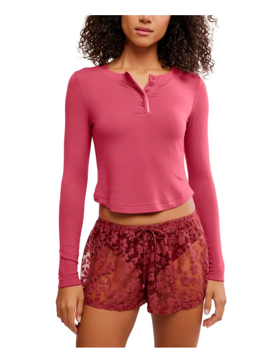 Женская пижамная рубашка-поло Dream State Modal с длинным рукавом Free People, Fp Garnet