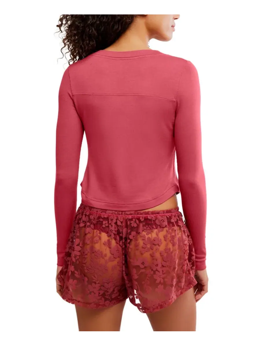 Женская пижамная рубашка-поло Dream State Modal с длинным рукавом Free People, Fp Garnet — изображение 4 из 4