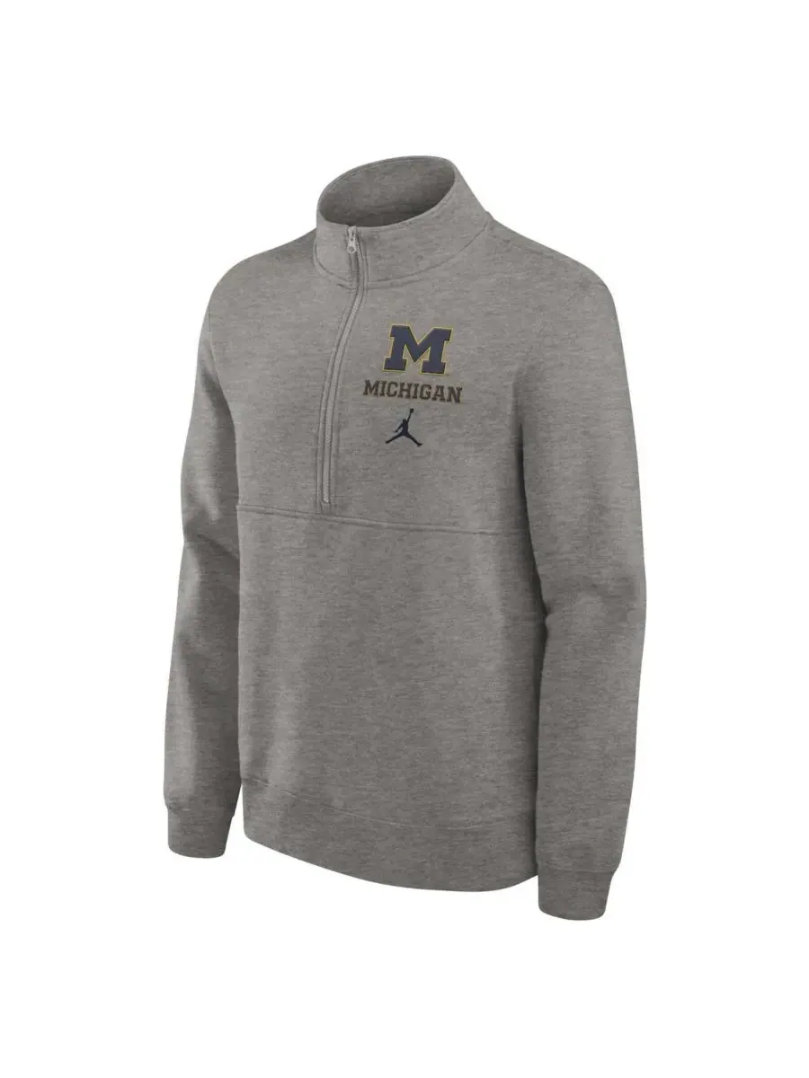 Мужская толстовка Michigan Wolverines Primetime Club с половинной молнией Jordan — изображение 3 из 3, серый