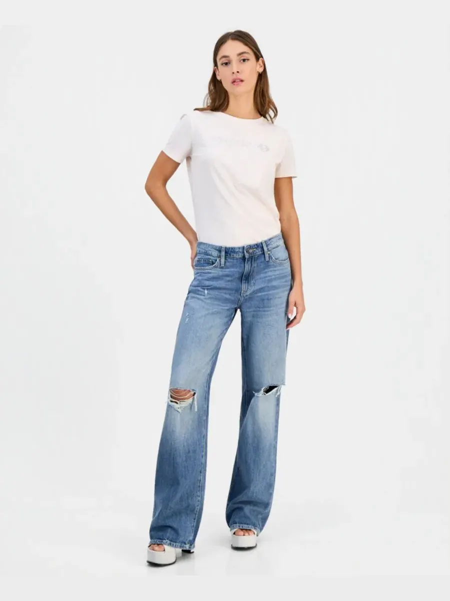 Джинсы прямого кроя с потертостями Mid Rise Slouchy-Fit Straight-Leg GUESS, WILD BREATHE