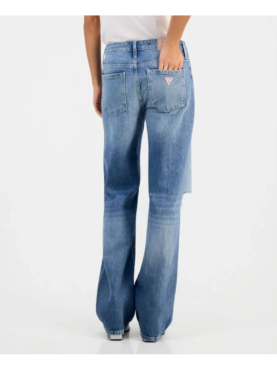Джинсы прямого кроя с потертостями Mid Rise Slouchy-Fit Straight-Leg GUESS, WILD BREATHE — изображение 3 из 6