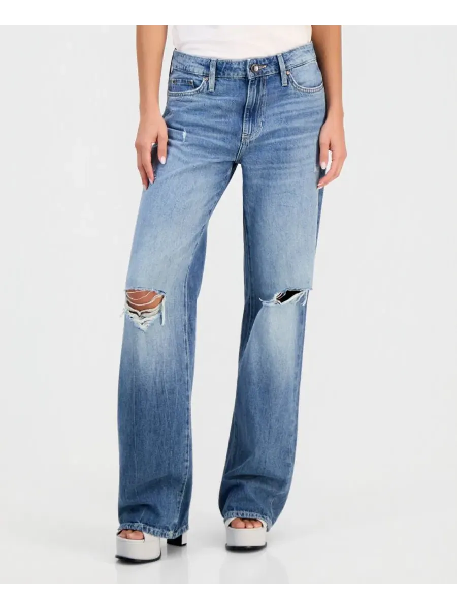 Джинсы прямого кроя с потертостями Mid Rise Slouchy-Fit Straight-Leg GUESS, WILD BREATHE — изображение 4 из 6