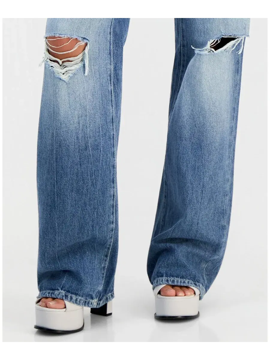Джинсы прямого кроя с потертостями Mid Rise Slouchy-Fit Straight-Leg GUESS, WILD BREATHE — изображение 6 из 6