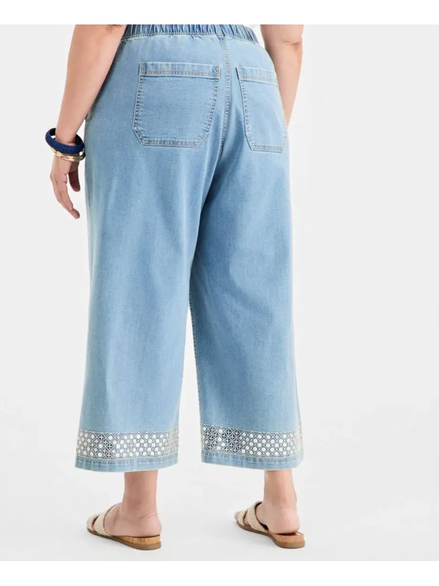 Джинсы широкие с пайетками, модель Plus Size Sequined Pull-On High-Rise Cropped Wide Leg Jeans — изображение 5 из 8