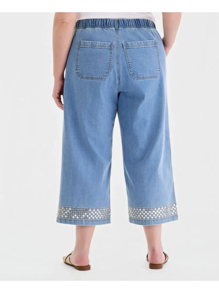 Джинсы широкие с пайетками, модель Plus Size Sequined Pull-On High-Rise Cropped Wide Leg Jeans — изображение 8 из 8