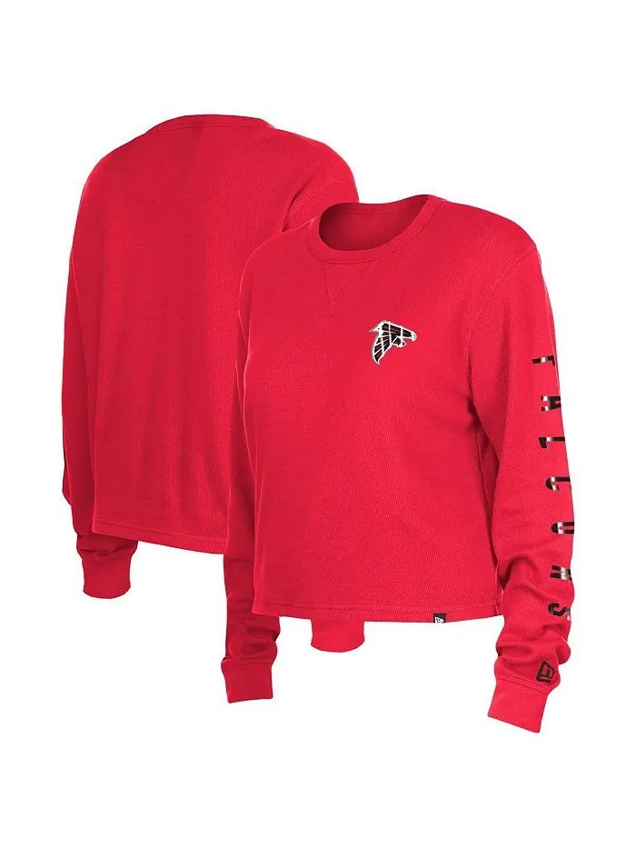 Красная женская термоукороченная футболка с длинными рукавами Atlanta Falcons New Era