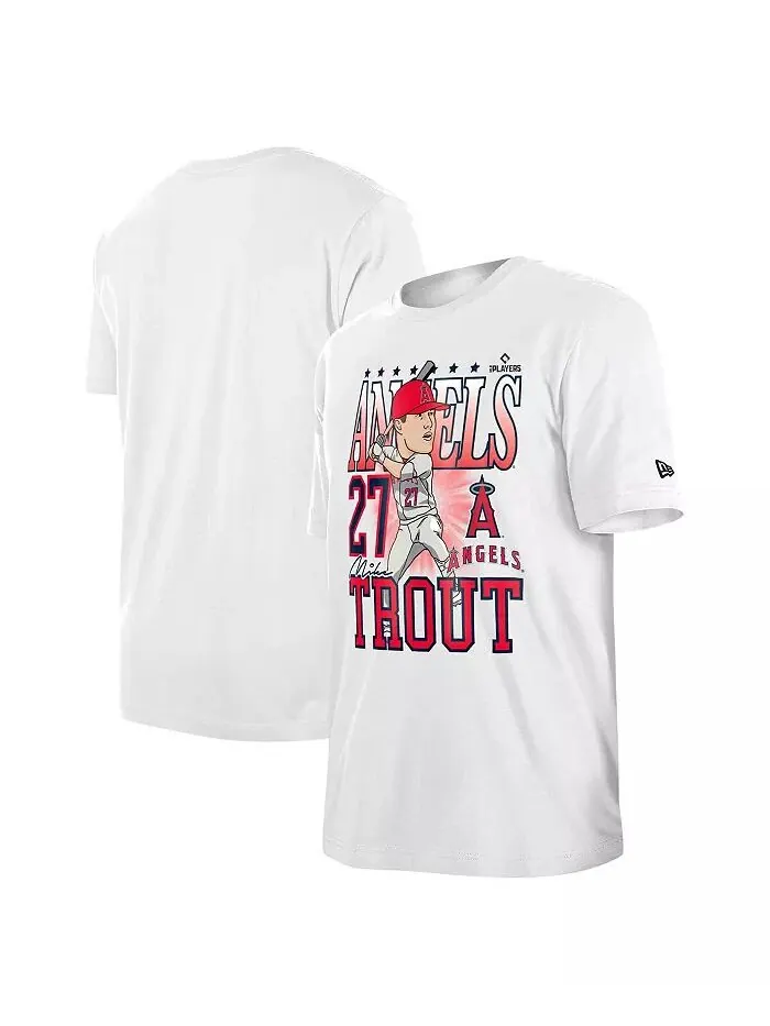 Футболка мужская Майк Траут белая с карикатурой на Los Angeles Angels New Era