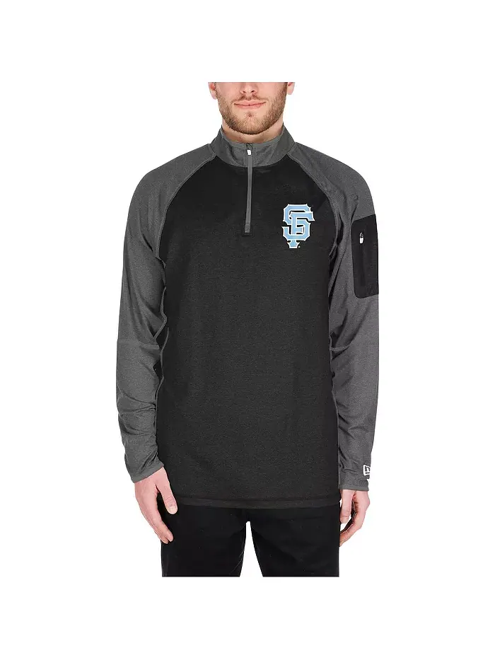 Толстовка Men's Black San Francisco Giants Father's Day Raglan Quarter-Zip Top New Era — изображение 3 из 4