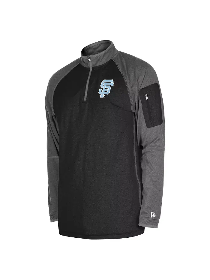 Толстовка Men's Black San Francisco Giants Father's Day Raglan Quarter-Zip Top New Era — изображение 4 из 4