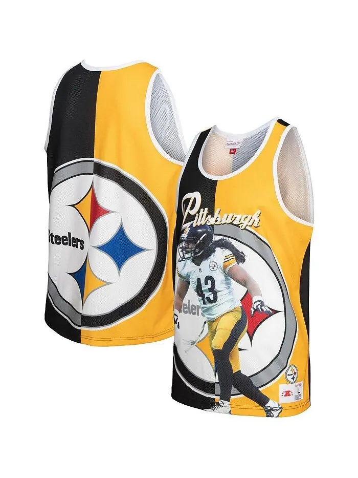 Мужская майка с рисунком Troy Polamalu, черно-золотая Pittsburgh Steelers Retired Player Mitchell &